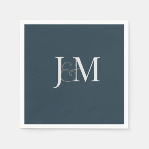 Elegant Navy Blue Monogram Paper Napkin