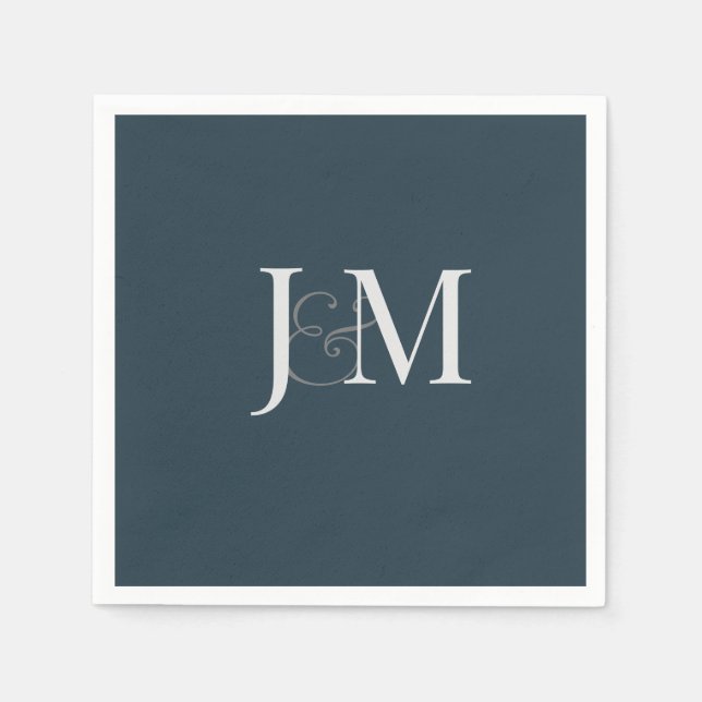 Elegant Navy Blue | Monogram  Paper Napkin (Front)