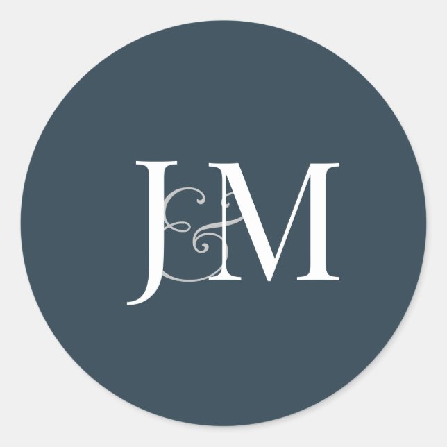 Elegant Navy Blue Monogram Round Sticker (Front)