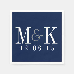 Elegant Navy Blue Monogram Wedding Napkins