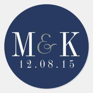 Elegant Navy Blue Monogram Wedding Sticker