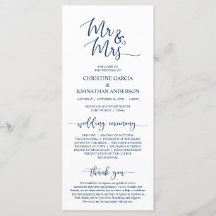 Elegant Navy Blue, Mr and Mrs, Wedding Ceremony Programme