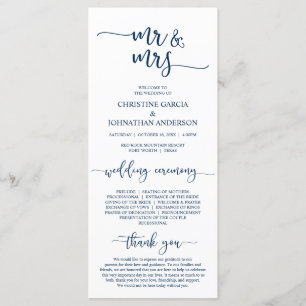 Elegant Navy Blue, Mr and Mrs, Wedding Ceremony Programme