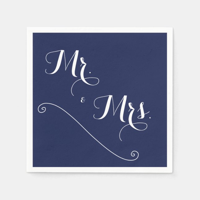 Elegant Navy Blue Mr. and Mrs. Wedding Napkins (Front)