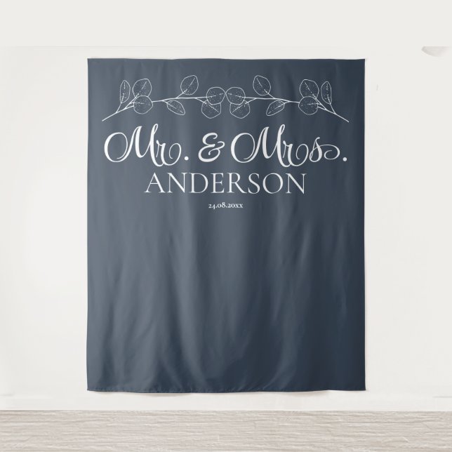Elegant Navy blue Mr. & Mrs. Personalised Wedding  Tapestry (Front)