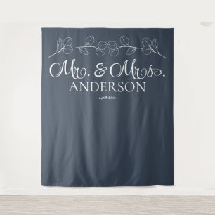 Elegant Navy blue Mr. & Mrs. Personalized Wedding  Tapestry