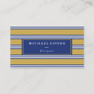 Elegant Navy Blue & Mustard Stripes Business Card
