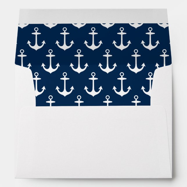 Elegant Navy Blue Nautical Boat Anchors Wedding Envelope (Back (Bottom))