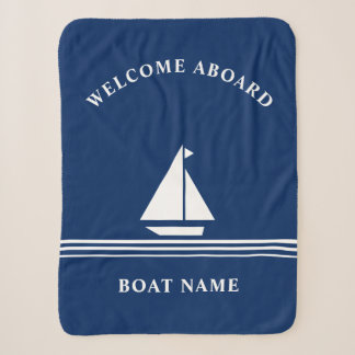 Elegant Navy Blue Nautical Boat Name Text Sherpa Blanket