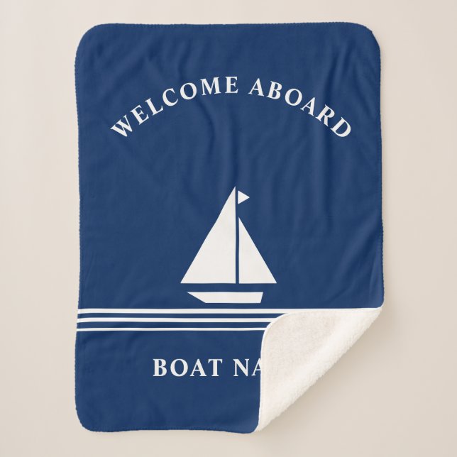 Elegant Navy Blue Nautical Boat Name Text Sherpa Blanket (Front)