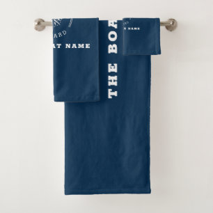elegant navy blue nautical compass boat  bath towel set