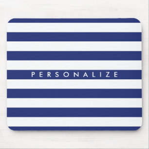 Elegant navy blue nautical stripe personalised mouse mat
