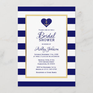 Elegant Navy Blue Nautical Wedding Bridal Shower Invitation