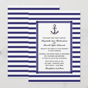 Elegant Navy Blue Nautical Wedding Invitation