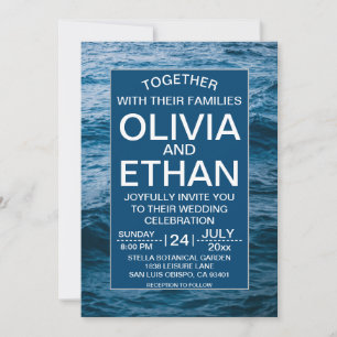 Elegant Navy Blue Ocean Beach Coastal Wedding Invitation