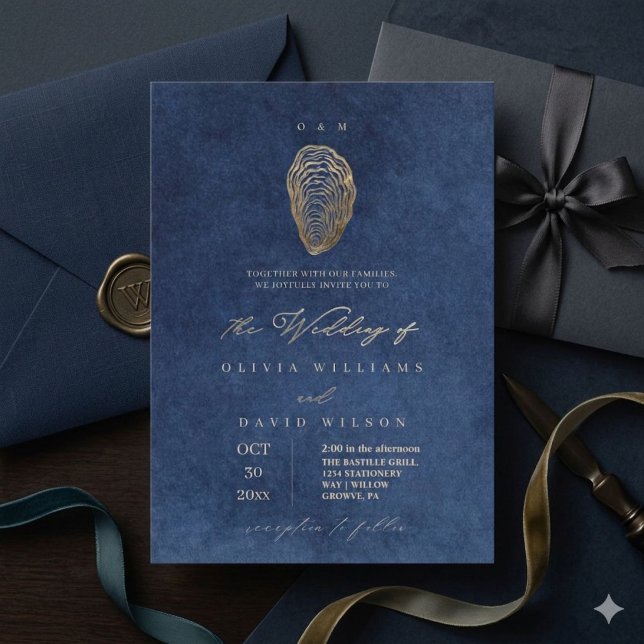 Elegant Navy Blue Ocean Wedding Invitation (Creator Uploaded)