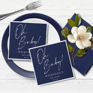 Elegant Navy Blue Oh Baby Baby Shower Napkin