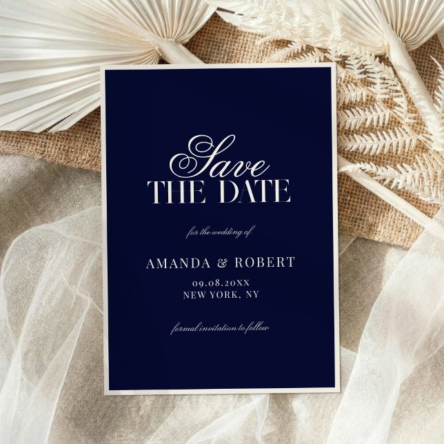 Elegant Navy Blue Old Money Wedding Save The Date (Creator Uploaded)
