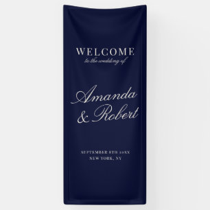 Elegant Navy Blue Old Money Wedding Welcome Banner