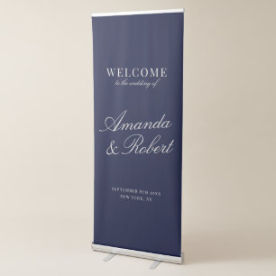Elegant Navy Blue Old Money Wedding Welcome Retractable Banner