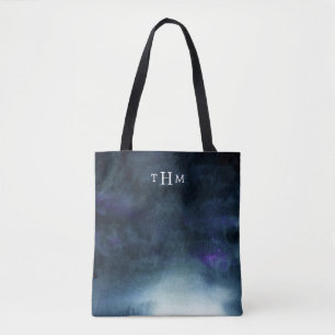 Elegant Navy Blue Ombre Monogram Tote Bag