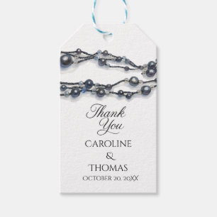 Elegant Navy Blue Pearl Watercolor Modern Wedding  Gift Tags