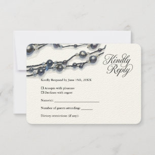 Elegant Navy Blue Pearl Watercolor Modern Wedding RSVP Card