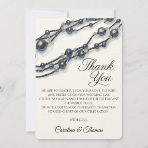 Elegant Navy Blue Pearl Watercolor Modern Wedding  Thank You Card