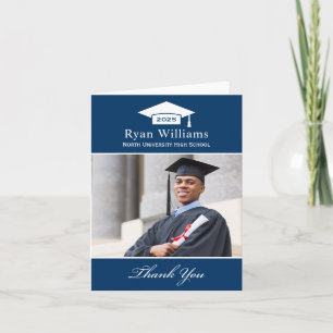 Elegant Navy Blue Personalised Graduation Photo Thank You Card