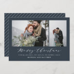 Elegant navy blue photo collage christmas holiday card<br><div class="desc">A beautiful multi photo Christmas card,  perfect for sending holiday wishes to family and friends. A elegant minimal design with stunning script text. Customise the navy blue colour of the design to personalise your card. Part of a collection.</div>