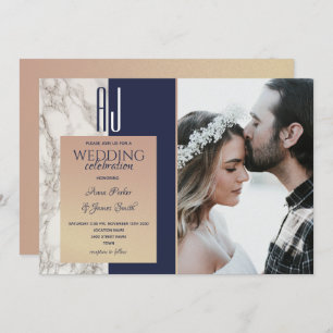 Elegant Navy Blue Photo Wedding Invitation