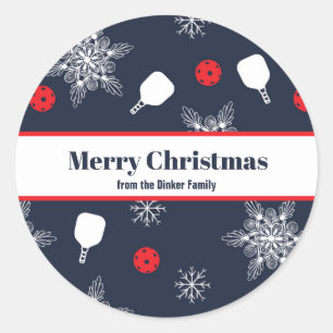 Elegant navy blue 💙 pickleball Christmas  Classic Round Sticker
