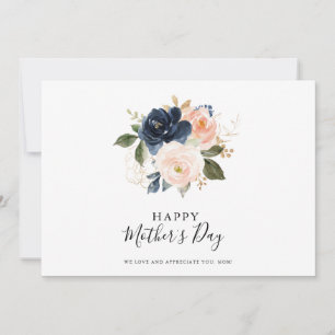 Elegant Navy Blue Pink Blush Floral Mother's Day Card