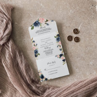 Elegant Navy Blue Pink Blush Gold Floral Wedding