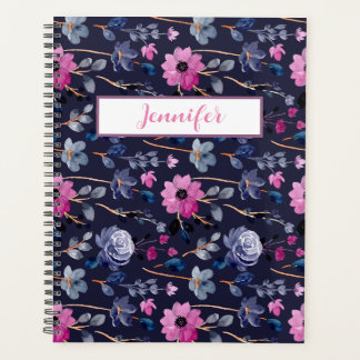 Elegant Navy Blue pink floral Planner
