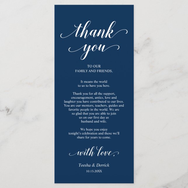Elegant Navy Blue, Place Setting Thank You Card (Front)