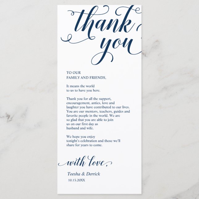 Elegant Navy Blue, Place Setting Thank You Card (Front)