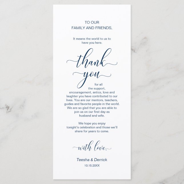 Elegant Navy Blue, Place Setting Thank You Card (Front)