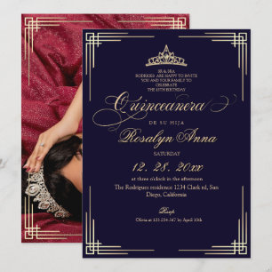 Elegant Navy Blue Princess Quinceañera  Invitation