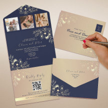 Elegant Navy Blue QR Code Wedding