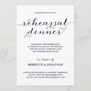 Elegant Navy Blue Rehearsal Dinner Invitation