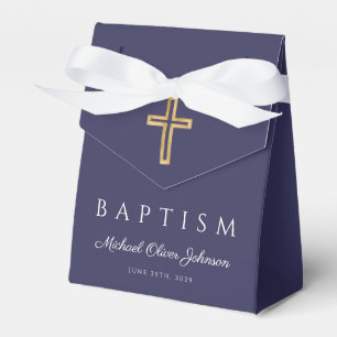 Elegant Navy Blue Religious Cross Boy Baptism  Favour Box