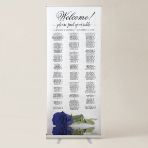 Elegant Navy Blue Rose Alphabetical Seating Chart Retractable Banner