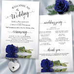 Elegant Navy Blue Rose Budget Wedding Program<br><div class="desc">These wedding programs are elegant and tasteful, while still being budget friendly. The design features a single long-stemmed navy blue coloured rose lying on its side, reflecting in a pool of water with waves and ripples. The typography features lacy black script calligraphy, and there is room for details on the...</div>