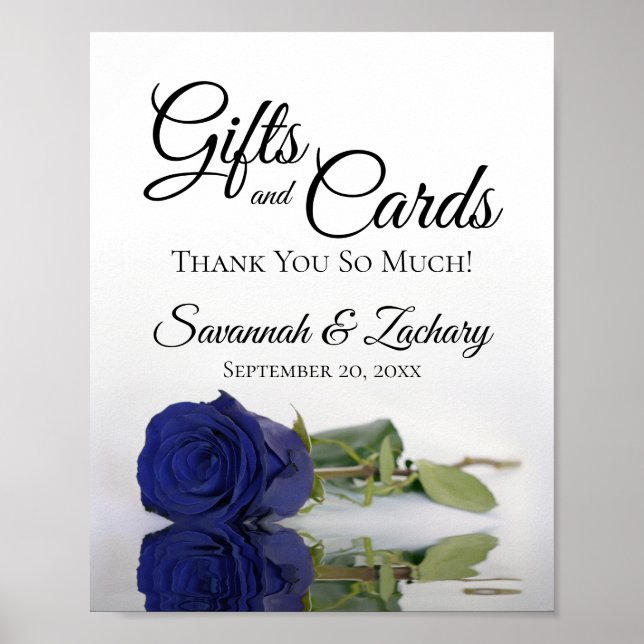 Elegant Navy Blue Rose Gifts & Cards Wedding Sign (Front)