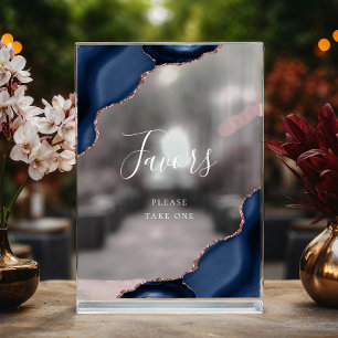 Elegant Navy Blue Rose Gold Agate Wedding Favours Acrylic Sign
