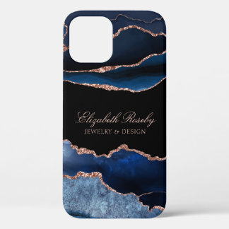 Elegant Navy Blue Rose Gold Black Business iPhone 12 Pro Case