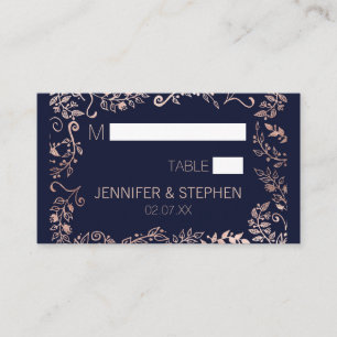 Elegant Navy Blue Rose Gold Floral Place Card