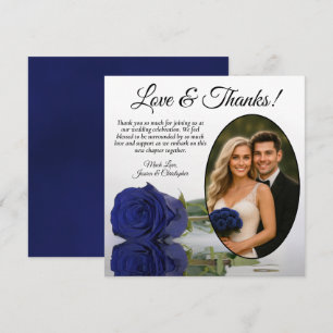 Elegant Navy Blue Rose Oval Photo Romantic Wedding Thank You Card