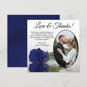 Elegant Navy Blue Rose Oval Photo Romantic Wedding Thank You Card